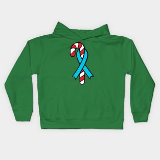 Candy cane awareness ribbon (light blue) Kids Hoodie